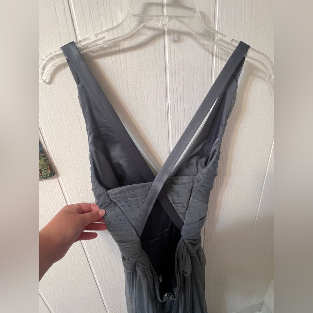 BHLDN Edith Tulle Crisscross Back Formal Dress Gray - Picture 4 of 11
